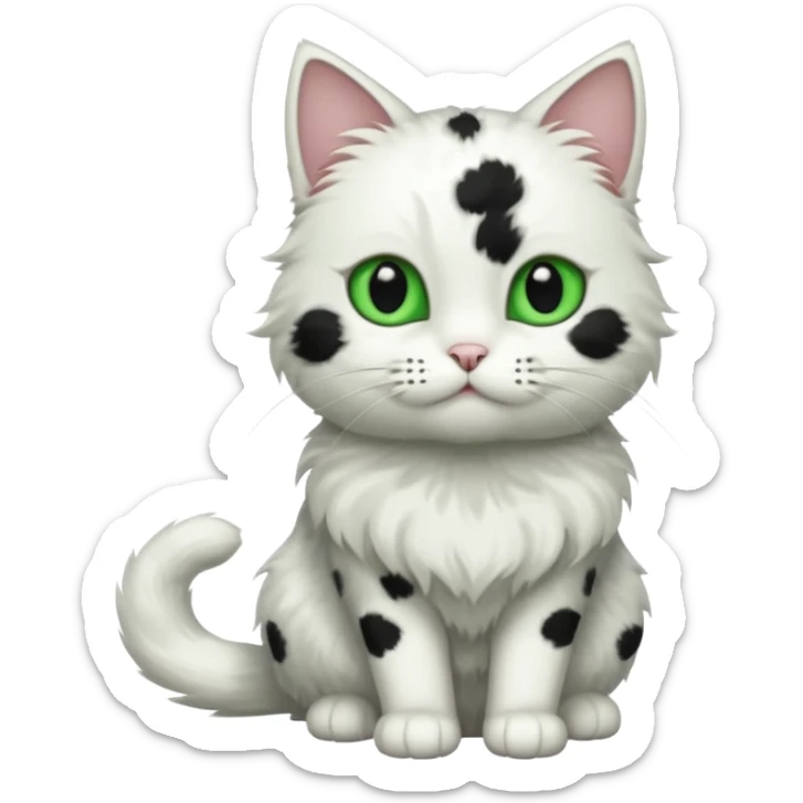 um gato branco com manchas pretas  olho preto e verde só manchas pretas corpo completo sticker