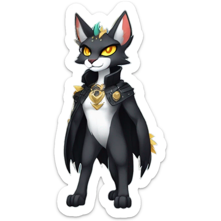 cool edgy evil pretty anthro godly legendary powerful colorful black shiny fantasy elegant nargacuga-bat-caracal-Fakemon wearing a collar, techwear punk style, beautiful mane, full body sticker