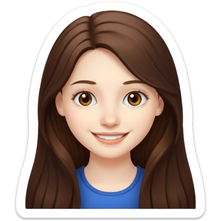pale skin girl with long brunette hair and brown eyes, smiling sticker