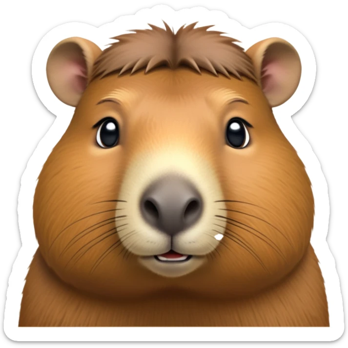 cinematic-noble-capybara-portrait-emoji,-poised-and-serene,-with-a-robust,-rounded-build-covered-in-soft,-earthy-fur-and-gentle,-wise-eyes,-simplified-yet-sharp-and-sophisticated-features,-highly-detailed,-glowing-with-a-warm,-natural-glow -simplified-yet-realistic head tilted confidently staring at the camera in a comical way sticker