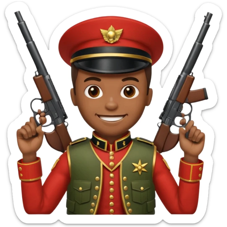 african american grinning toy soldier bloody vest with 2 guns sticker