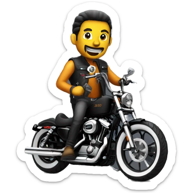 Create an emoji with biker renegade on his harley 883 sportster black sticker