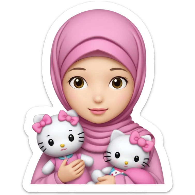 Teen girl wearing hijab and freshness with Hello Kitty doll sticker