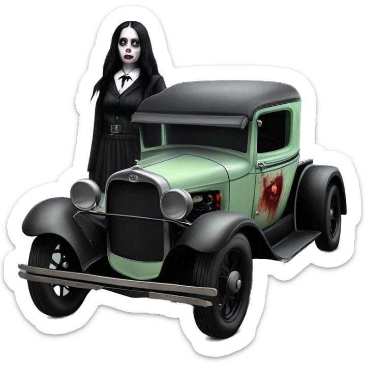 zombie gothic Wednesday Addams creepy 1929 ford pickup hot rod  sticker