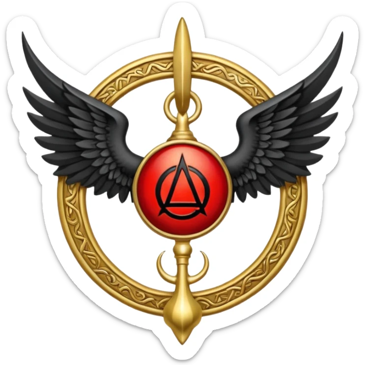 Holy Emblem with black wings and horn and red tetragrammaton in the middle sticker