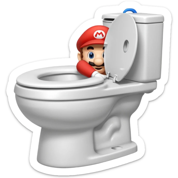 Mario's neck and head only sticking out of the middle of the bowl of a white toilet sticker