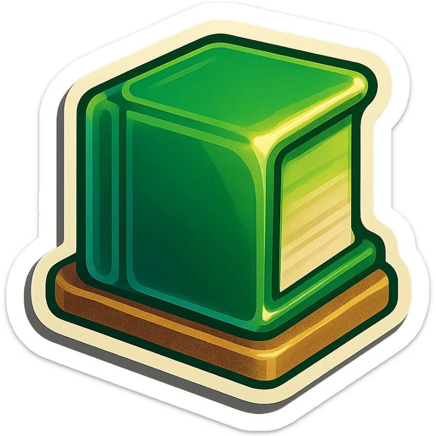 A green book on a shelf in retro stickers style, with a vintage design and bright colors sticker