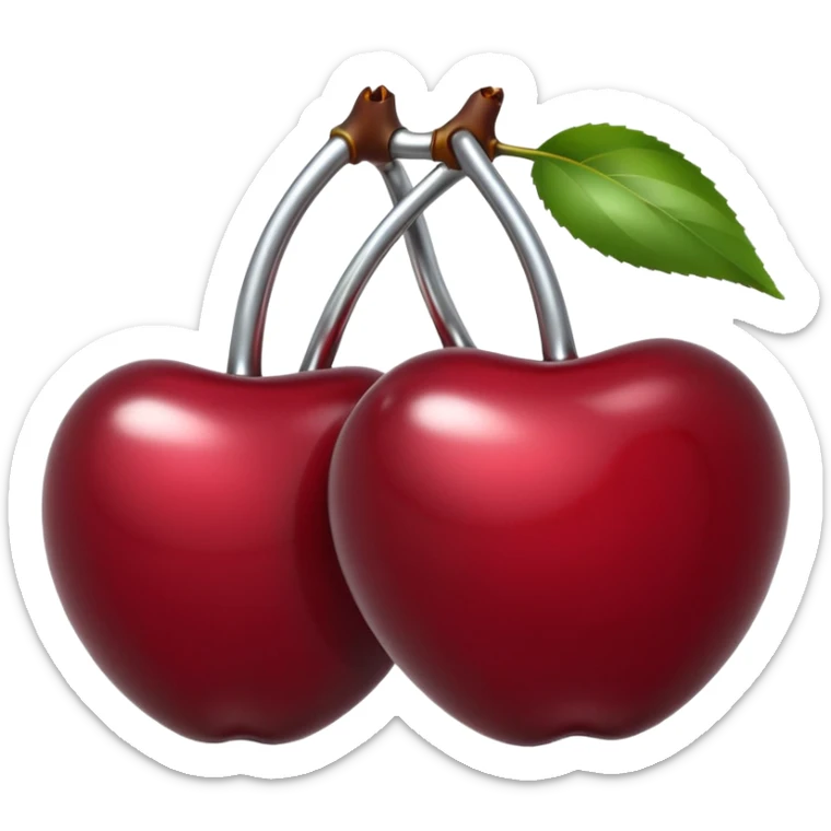 A pair of cherries emoji made of liquid silver chrome, smooth rounded shapes, glossy metallic surface, subtle sensual vibe, luxury sexy aesthetic, iOS emoji style, centered, clean white background sticker
