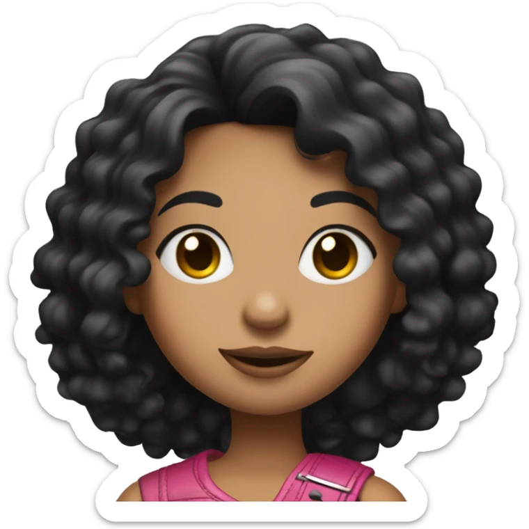 girl rockstar with dark black curly hair and pink electric guitar sticker