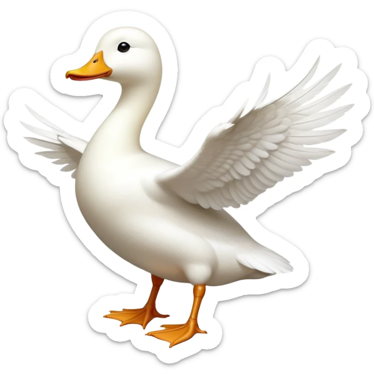 cinematic-[white duck]-realistic-full-body-perched-emoji,-wings-tucked-neatly by its side,-head-tilted-dramatically,-sleek-[white]-feathers,-simplified-yet-realistic-focused-features,-highly-detailed,-glowing-with-an-almost-sarcastic-glow sticker