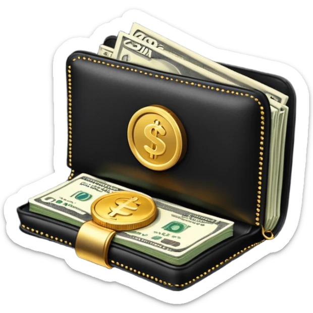 Christmas money emoji, black wallet with cash, luxury 3D emoji style, festive vibe, clean, no background
 sticker