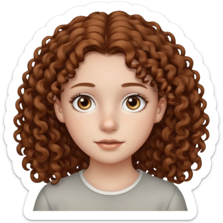 pale teen girl with light grey eyes and brown freckles that has curly hair in a middle part sticker