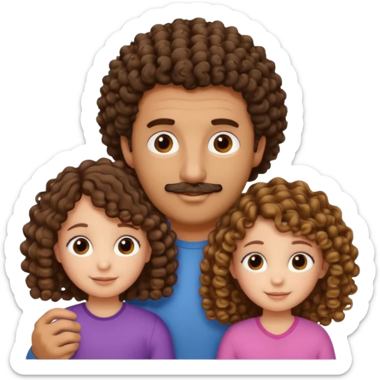 Brown dad with his two daughtersbone who is 5 and has curly hair and one who isn3 who has curly hair brown also sticker