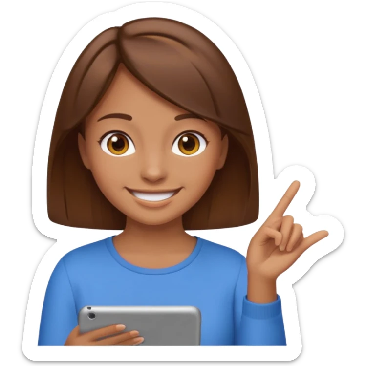 Make an emoji of a girl (no glasses) with brown hair who is teaching how to make an emoji sticker
