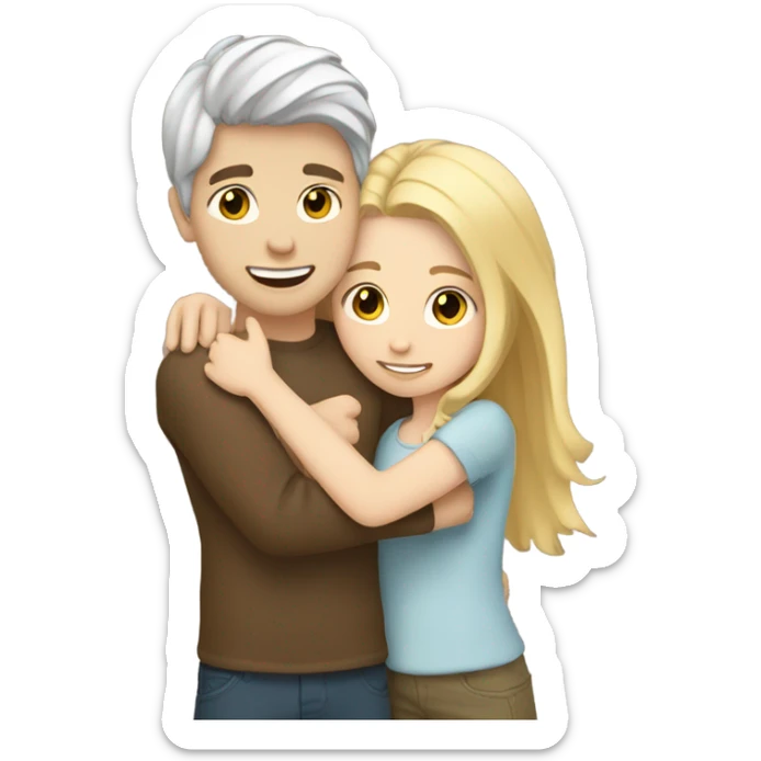White skin Boy with brown hair hugging a girl with blonde hair  sticker