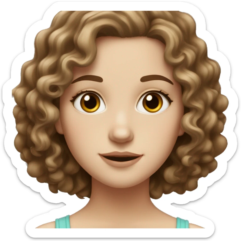white girl with wavy-curly medium brown hair, with hazel eyes, with a little bit plump lips sticker