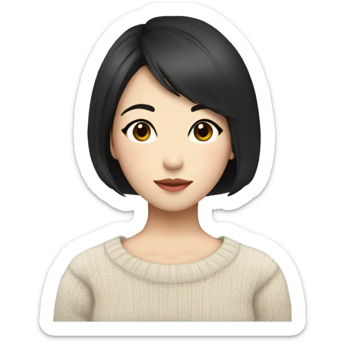 korean girl short black hair sharp jawline, attractive wearing a sweater sticker