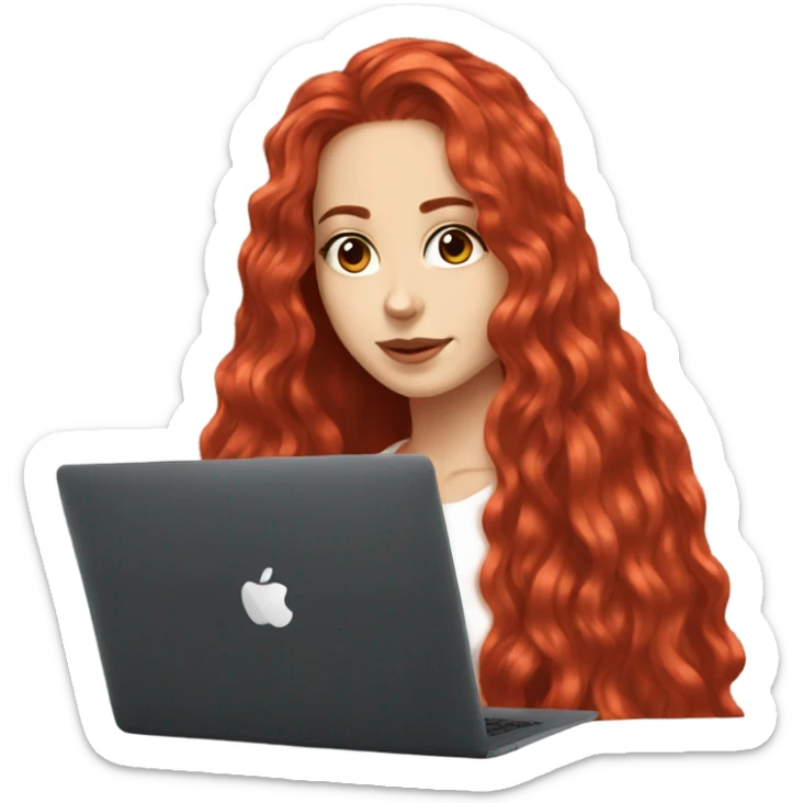 Beautiful red long hair aesthetic girl laptop sticker