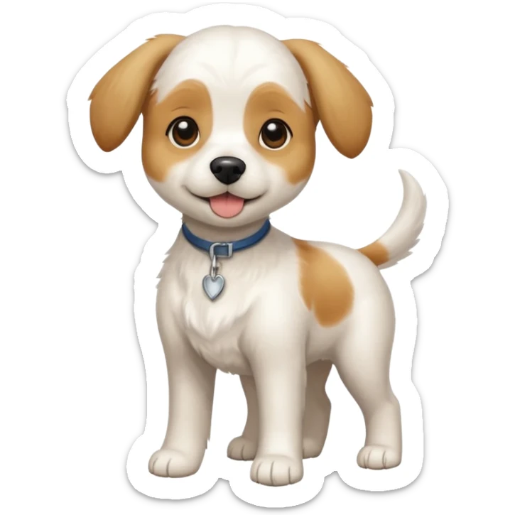 a full body white beagle x maltese x chi dog the size of a kelpie with light brown ears and a light brown patch on one eye sticker