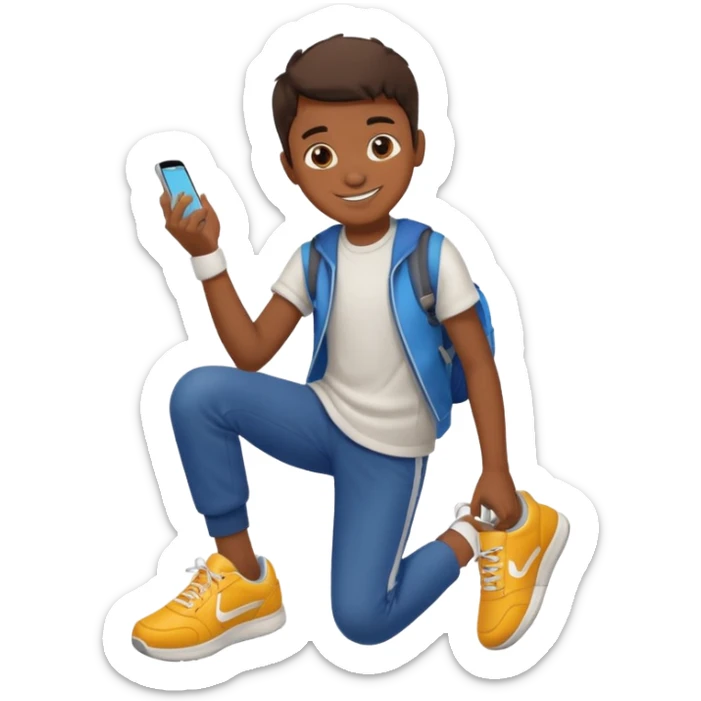 emoji- of a boy putting on his sneakers sticker