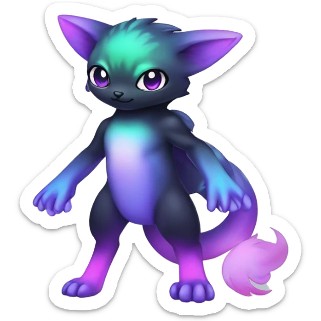 Cute cool black nebula fading green blue purple pink gradient animal hybrid Fakemon full body sticker