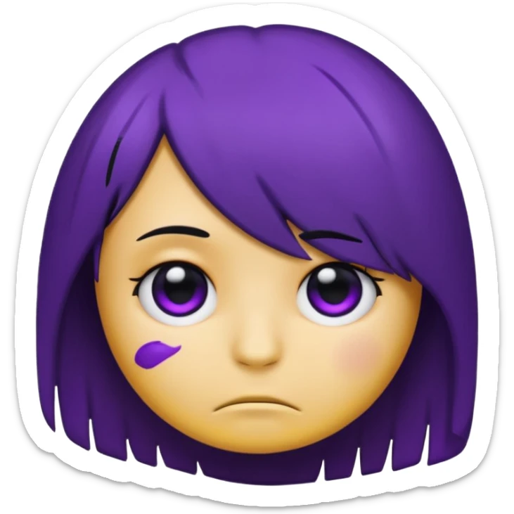 Normal emoji head, but with emo hair and black and purple paint around the eyes like an emo. And it’s looking sad sticker