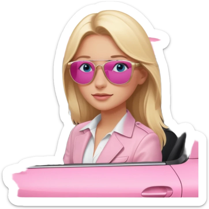 pink Porsche taycan with blonde girl, blue eyes, girl in front of the car sticker