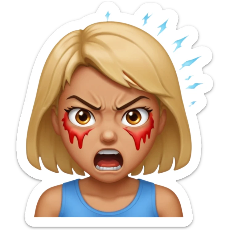 very angry and mad enraged fuming foaming at the mouth emoji really mad and sweating lots of detail girl  sticker
