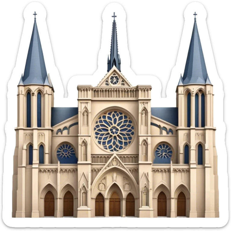 Cinematic Realistic Notre-Dame Cathedral Landmark Emoji, showcasing the Gothic splendor of the cathedral rendered with detailed stone carvings and majestic, soft lighting. sticker