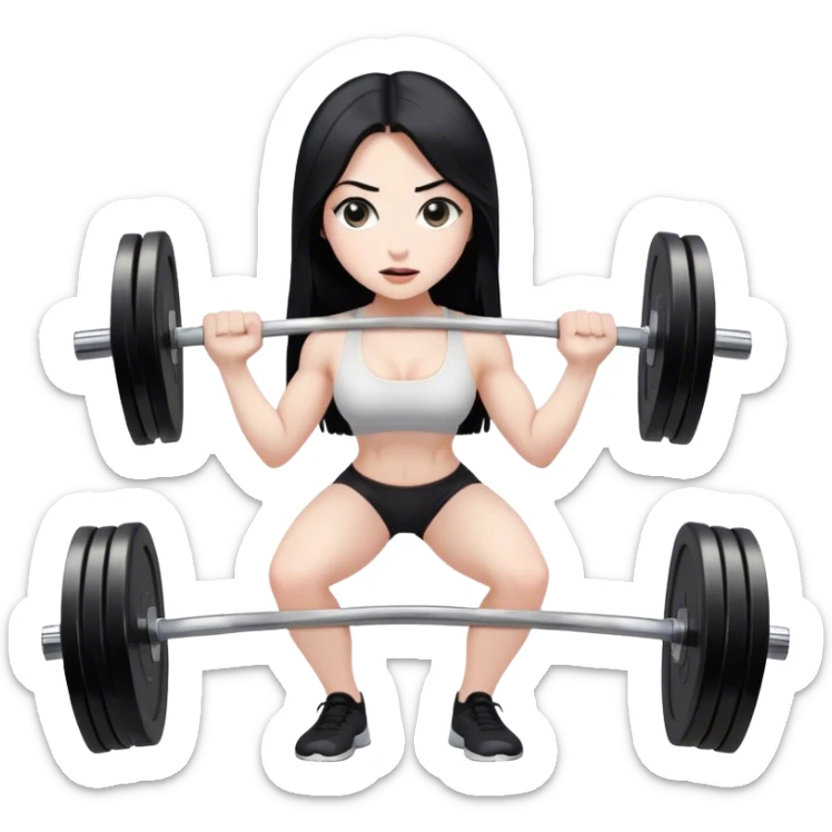 Pale girl with long black hair lifting weights deadlift sticker