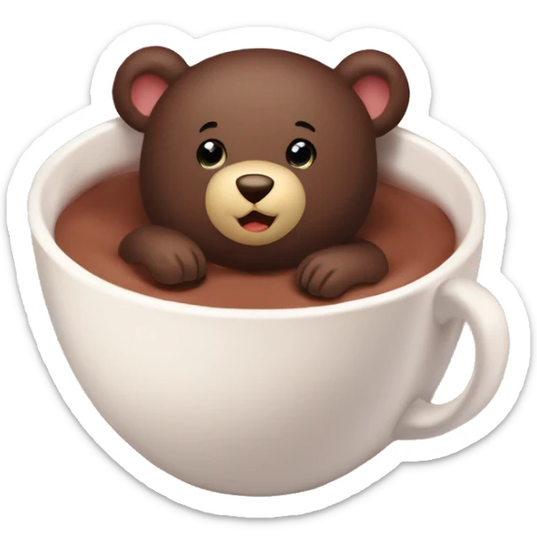 Baby bear inside of a cup of hot cocoa. Burgundy colored cup. The bear fits perfectly￼ in the cup. sticker