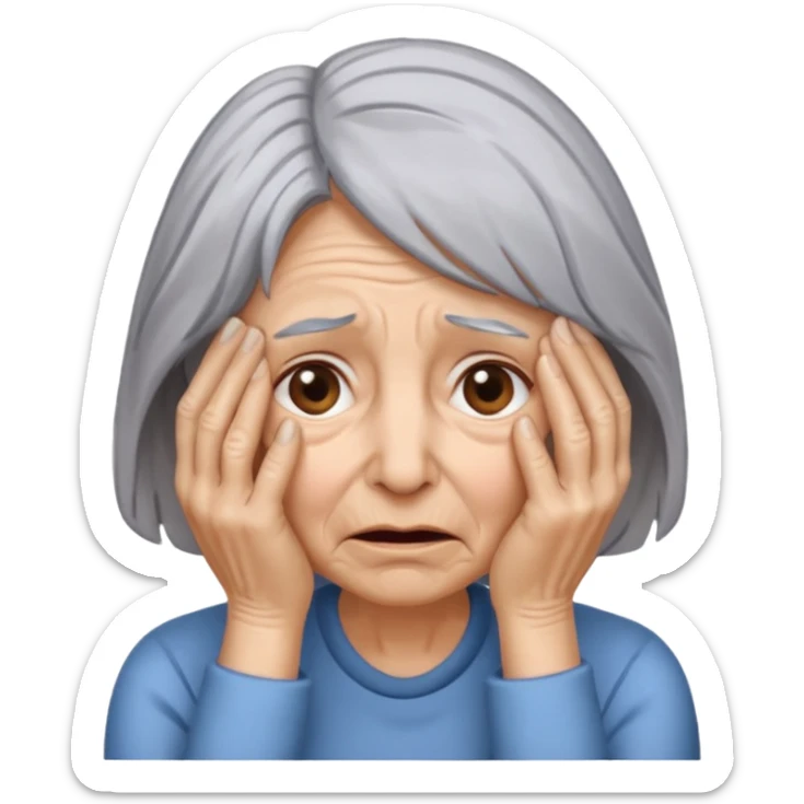 woman with gray hair and 1 palm of hand covering face in exasperation sticker