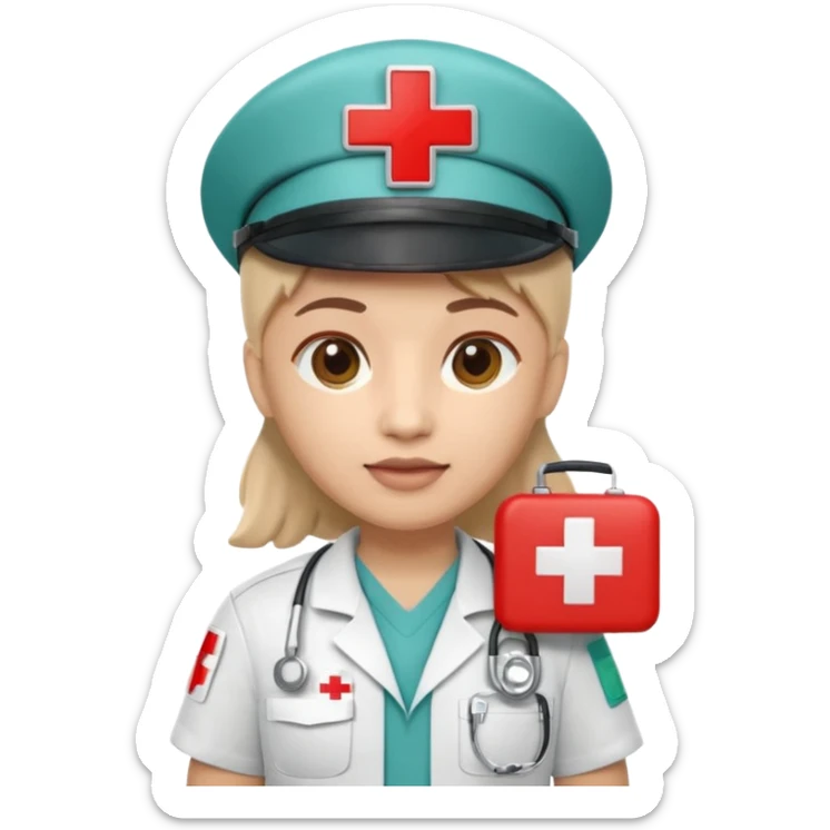 Apple Memoji-style 3D emoji of a paramedic with a red cross badge and medical kit, rounded shapes, soft shading, no background.
 sticker
