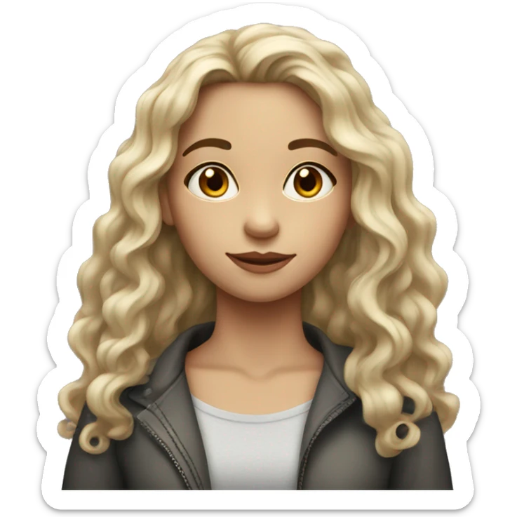 a girl with long dark curly hair and fair skin sticker