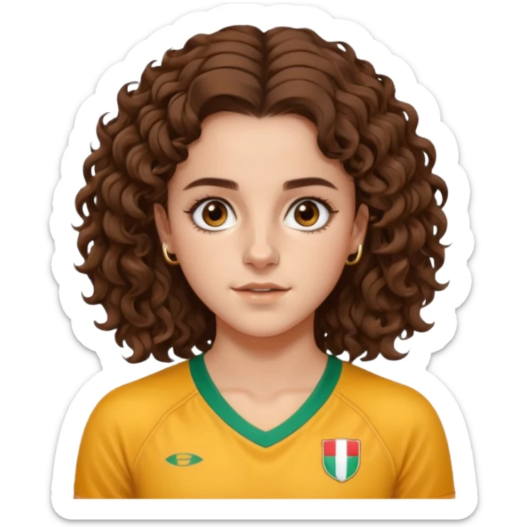 very beautiful italian girl, dark brown eyes, looking like Emma Watson, with curly and big volume very bright brown hair, and a golden piercing ring in nose on left side, doing sports

 sticker