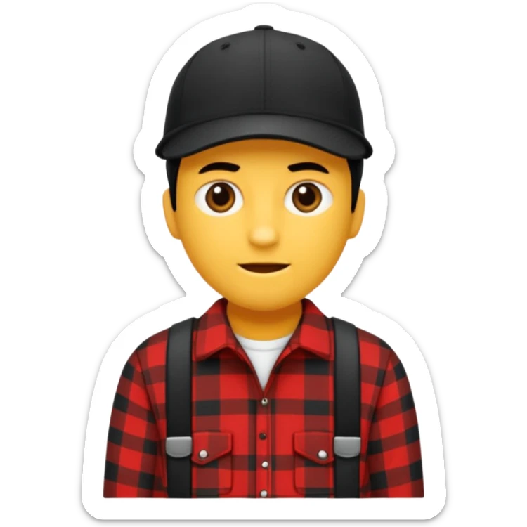 Ung man med svart keps röd gul rutig flanellskjorta hållandes stor torsk sticker