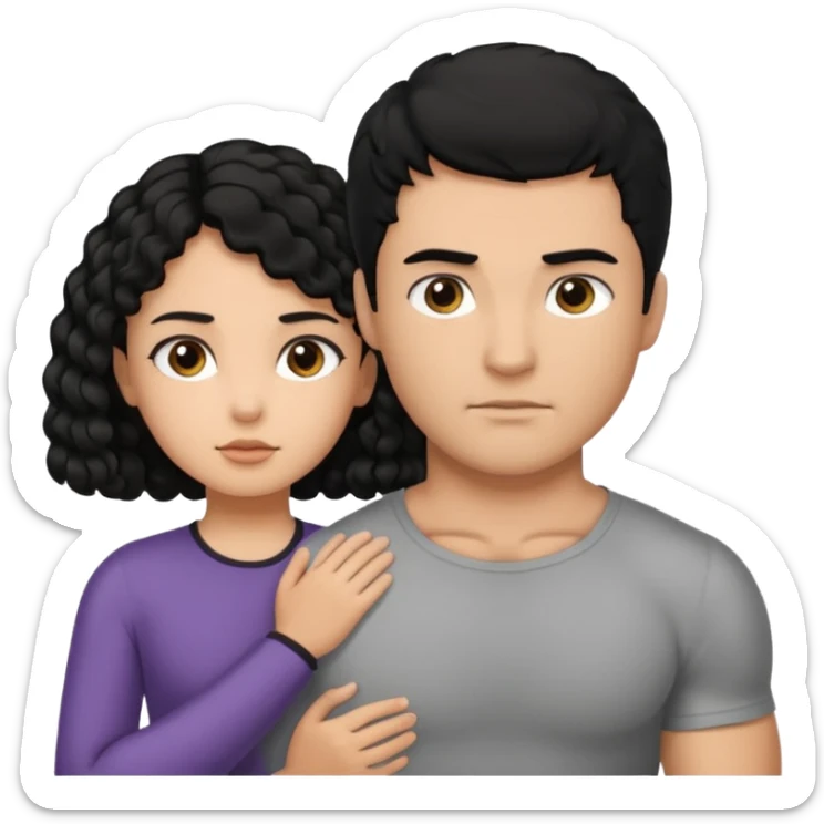 A strong man with short straight black hair protecting a shorter girl with long curly black hair sticker