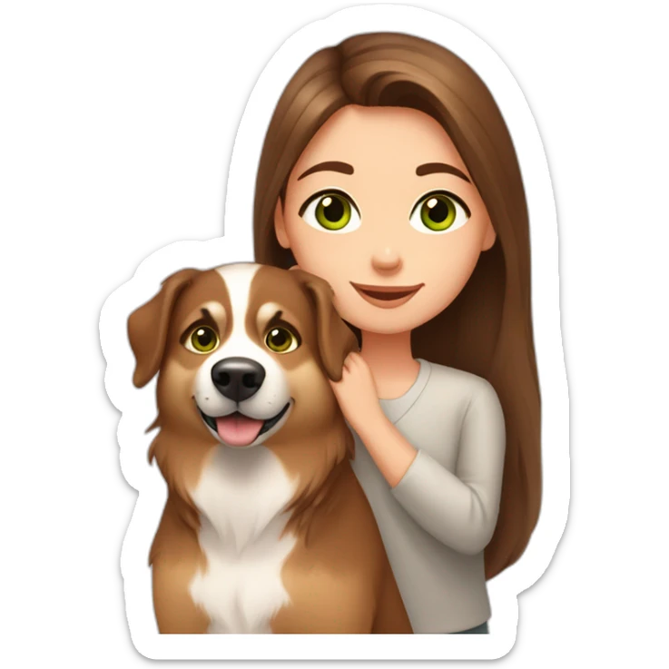 Girl green eyes brown hair hugs Dog russian Siberian laika sticker
