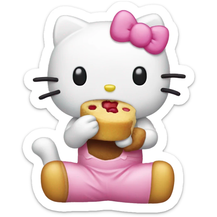 Hello kitty eating  sticker