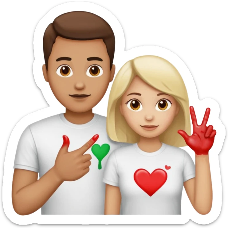 man has a shirt that says i love to finger paint and the womans shirt says am paint sticker