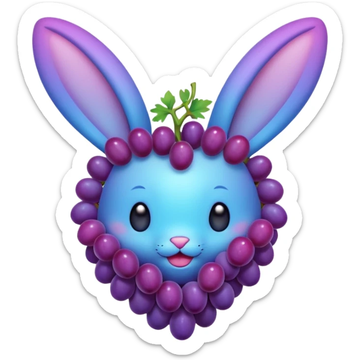 Fade from blue to purple heart emoji with bunny ears and vinegrape sticker