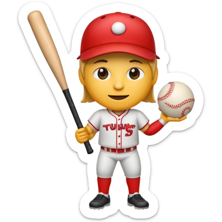 Tung Tung Tung Sagur emoji, a baseball bat with legs and arms and a face with a slight smile, holding a baseball bat sticker