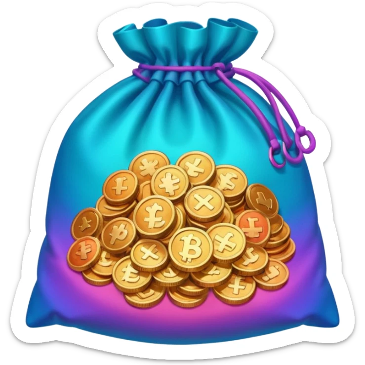 Many Coins pack in bag
in gradient of turquoise, blue, pink, purple, and coral
 sticker