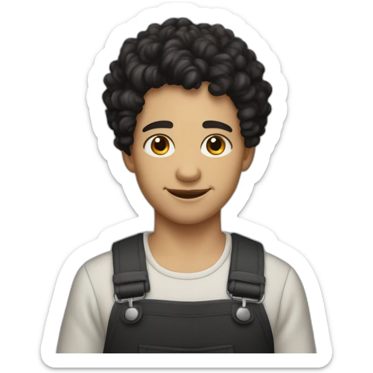 Young cobbler, white skin, black hair, curly hair,short hair, black eyes sticker