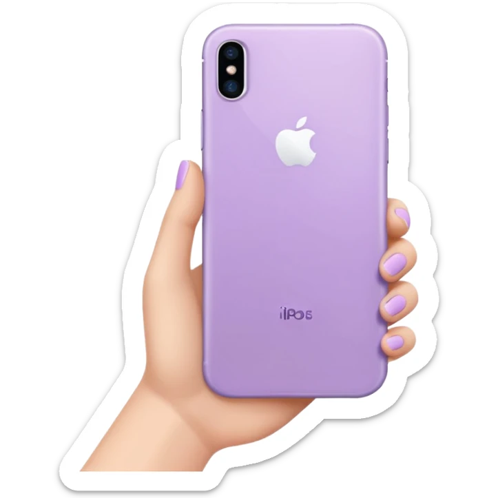 close up of a pastel purple iPhone in hand, back view, iOS Apple emoji style sticker