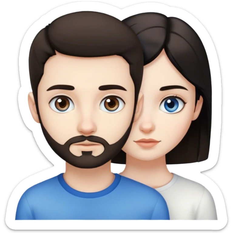 beautiful pale brunette girl with brown eyes and pale man short black hair tiny beard blue eyes sticker