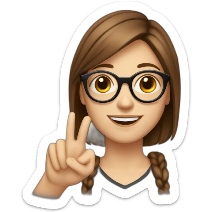 white girl brown hair wearing rounded glasses and saying ok with hand sticker