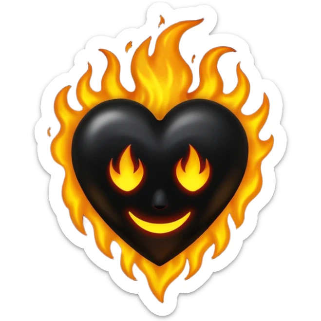 A dark black heart with glowing black flames rising smoothly, giving a mysterious and powerful feel. Transparent background, simple emoji style with a dramatic touch. sticker