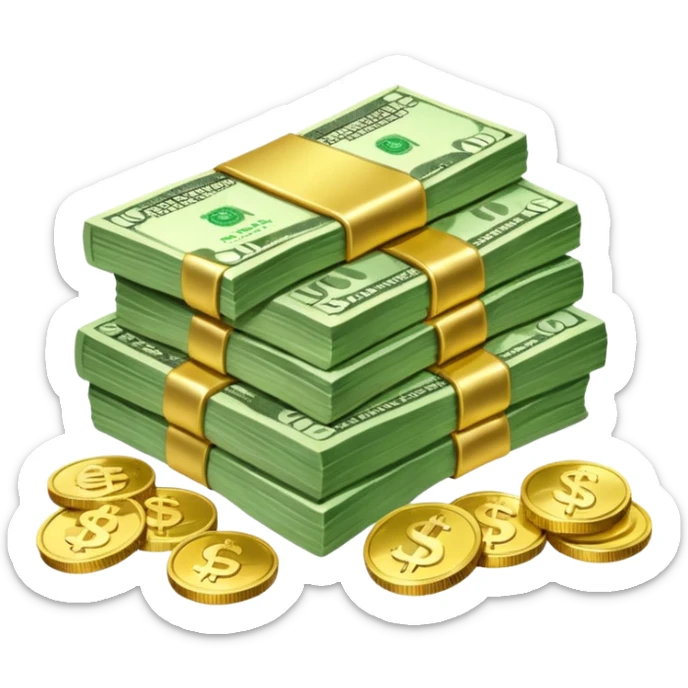 a lot of money and a small amount of money sticker