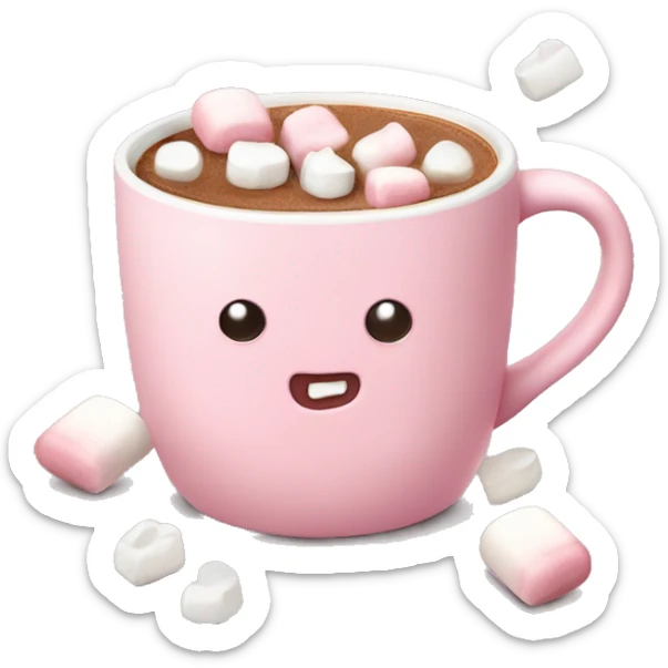 Light Pink mug of hot chocolate with marshmallows  sticker
